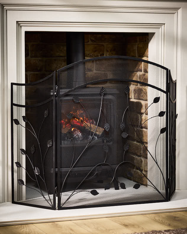 Leaf Vine Black Three Fold Fire Screen