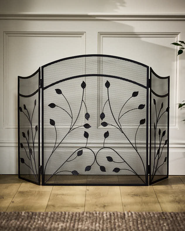 Leaf Vine Black Three Fold Fire Screen