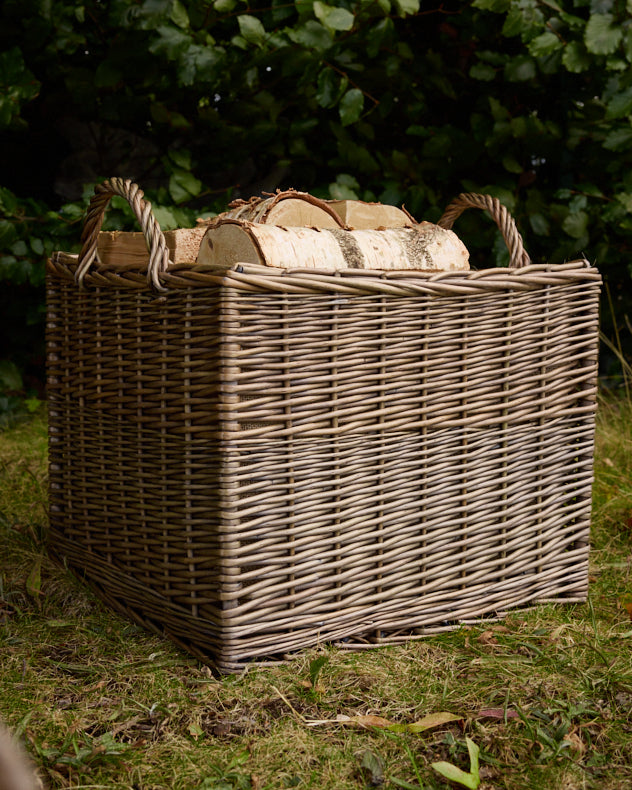 Log Racks & Carriers - Set of 2 Lined Wicker Log Baskets
