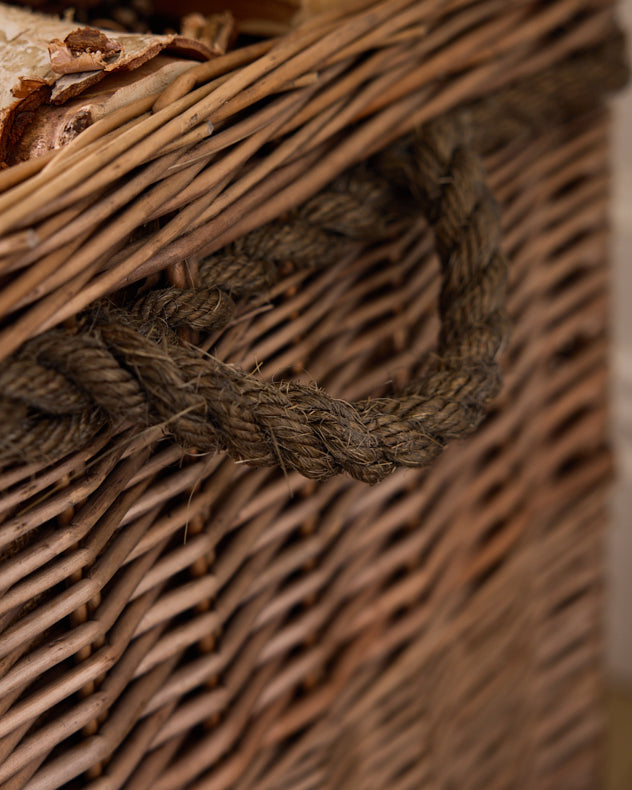 Rope Handled Log Basket with Wheels