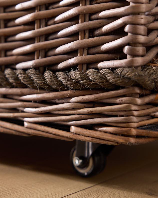 Rope Handled Log Basket with Wheels