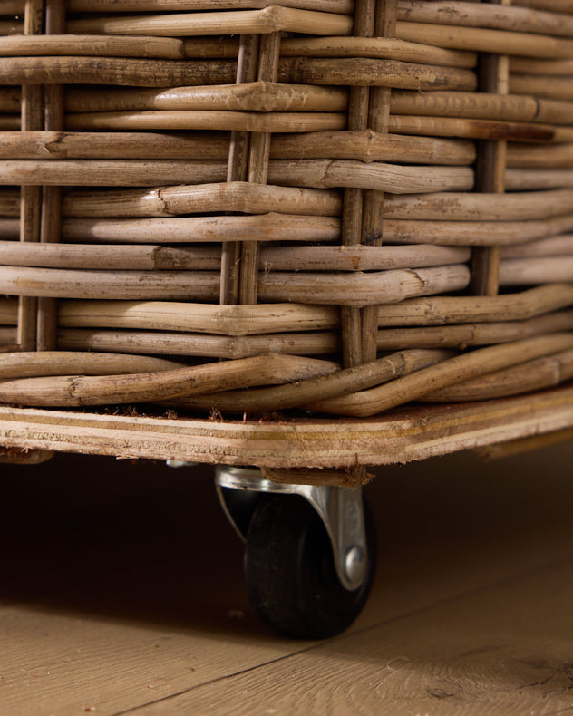 Large Wheeled Wicker Log Basket