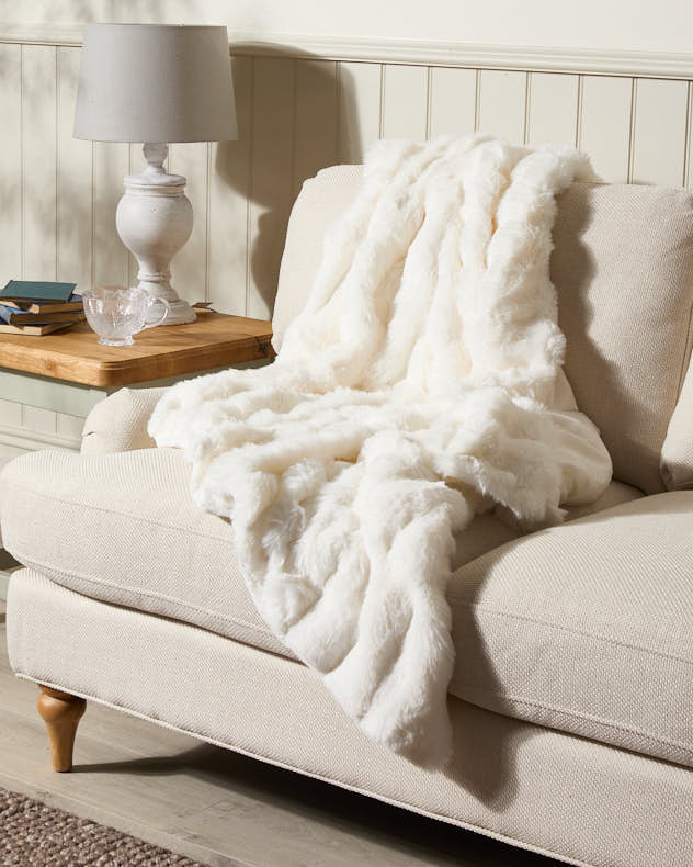 Textured White Fur Throw and Cushion Collection