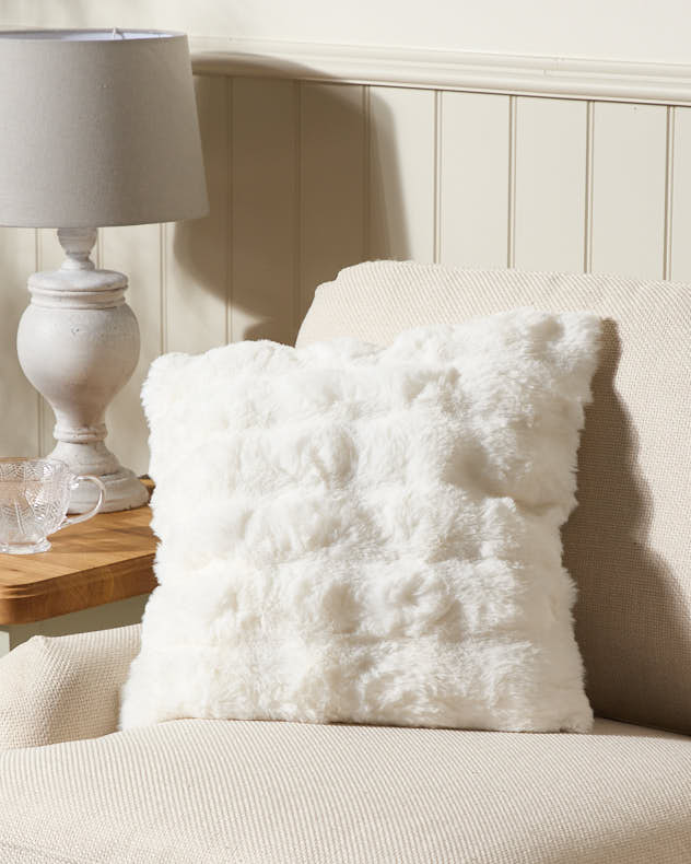 Textured White Fur Throw and Cushion Collection