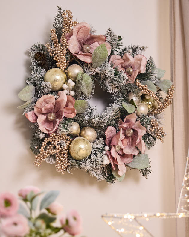 Magnolia Pink Bauble Wreath 60cm