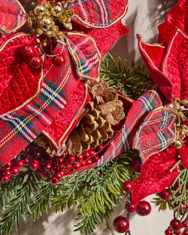 Red Tartan Poinsettia Wreath 58cm