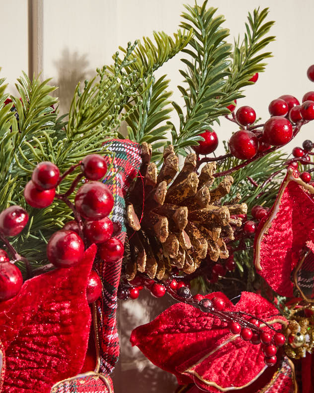 Red Tartan Poinsettia Wreath 58cm