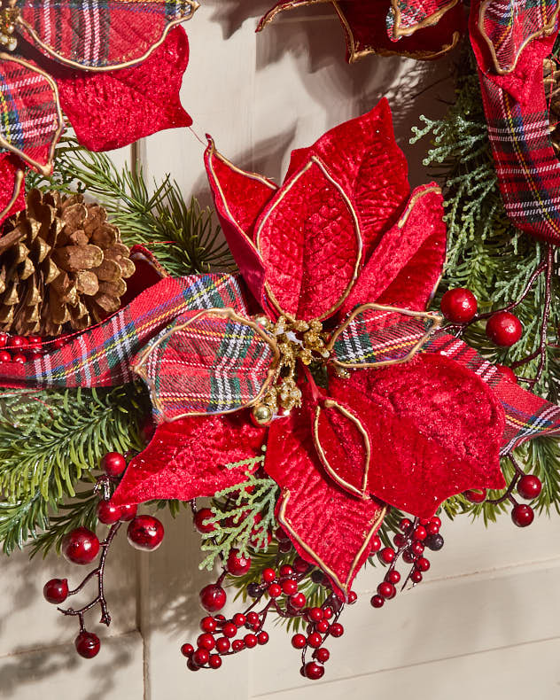 Red Tartan Poinsettia Wreath 58cm