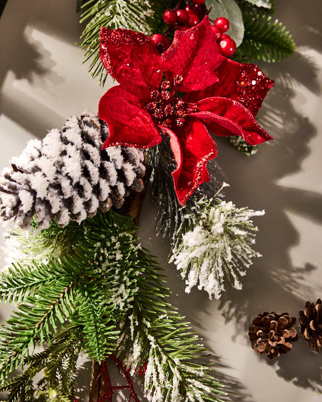 Poinsettia Pine Cone Garland - 180cm