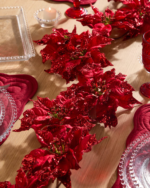 Sparkling Poinsettia Garland - 185cm