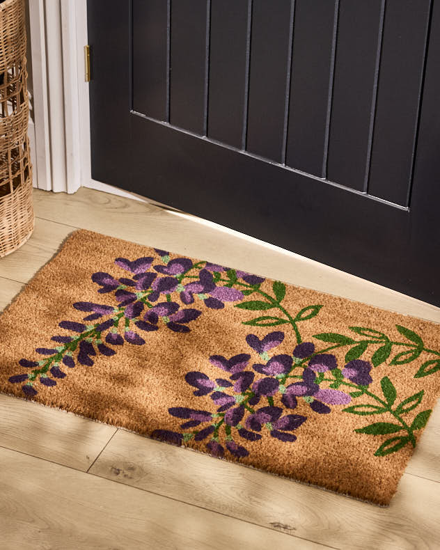 Purple Flowers Natural Coir Doormat