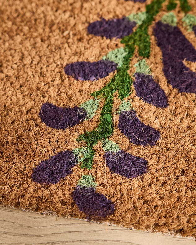 Purple Flowers Natural Coir Doormat