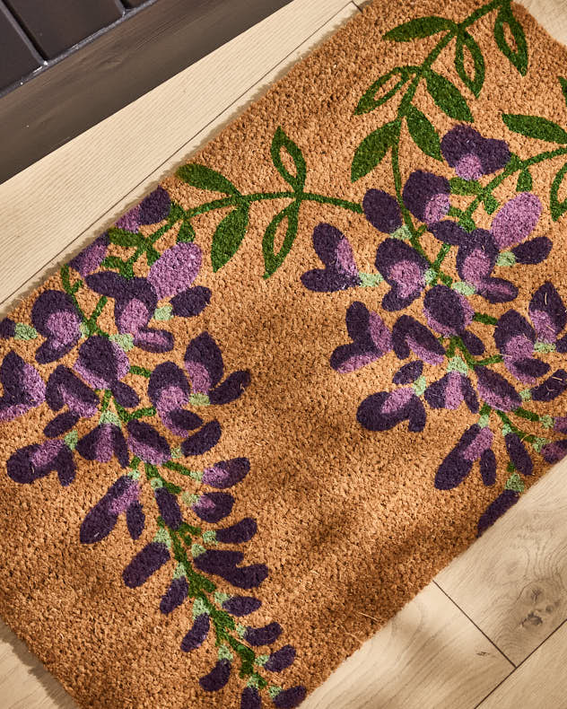 Purple Flowers Natural Coir Doormat