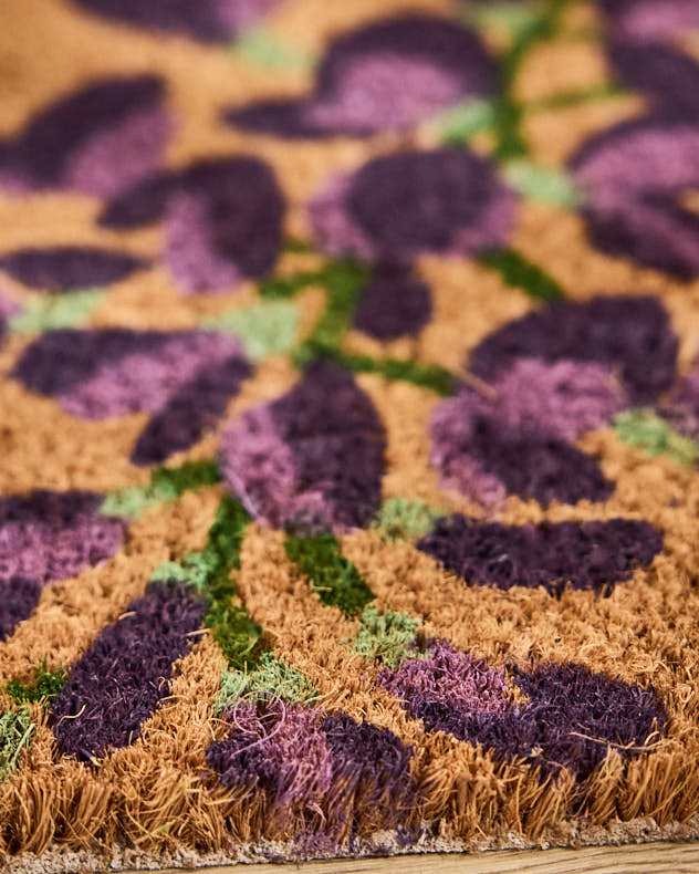 Purple Flowers Natural Coir Doormat