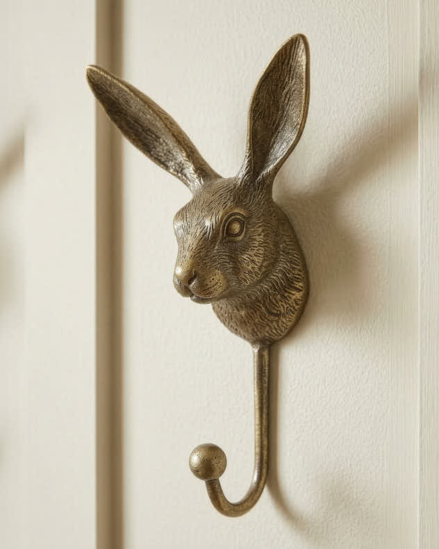 Bronze Metal Wall Hooks - Brass Effect Metal Hare Wall Hook