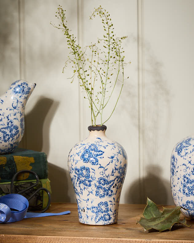 Milburn Blue Floral Stem Vase