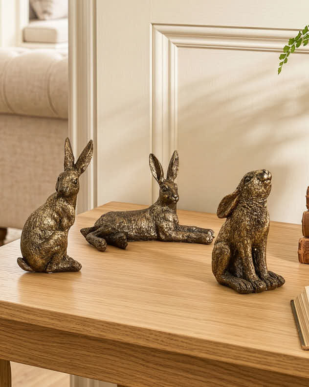 Bronze Resin Ornaments - Set of 3 Mini Hare Ornaments