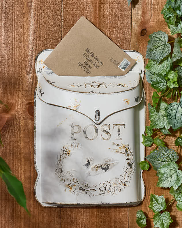 White Metal Garden Accessories - Distressed Effect Post Box