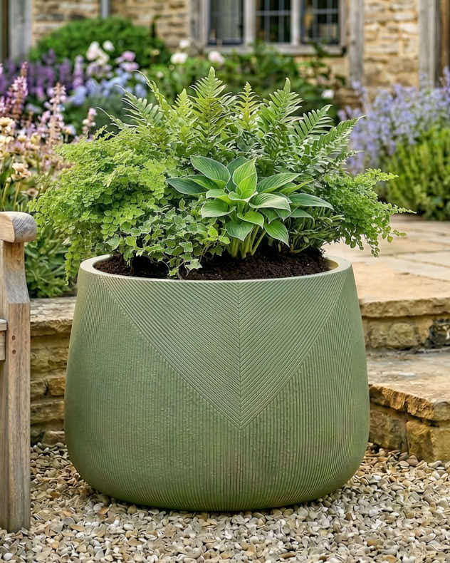 Pots &amp; Planters Set of 3 - Kalo Green Striped Planter Collection