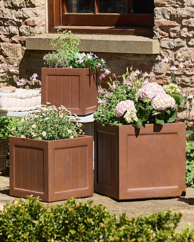 Small Brown Fibre Clay Pots & Planters - Merano Brown Planter Collection