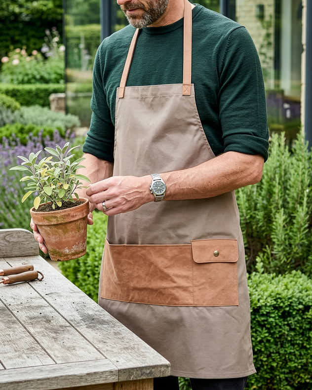 Green & Brown Canvas & PU Aprons - Khaki Gardening Apron