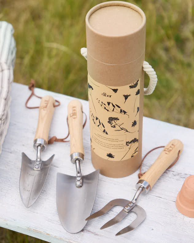 Natural & Silver Ashwood & Stainless Steel & Leather Cord Garden Accessories - Set of 3 Garden Tools and Storage Tube