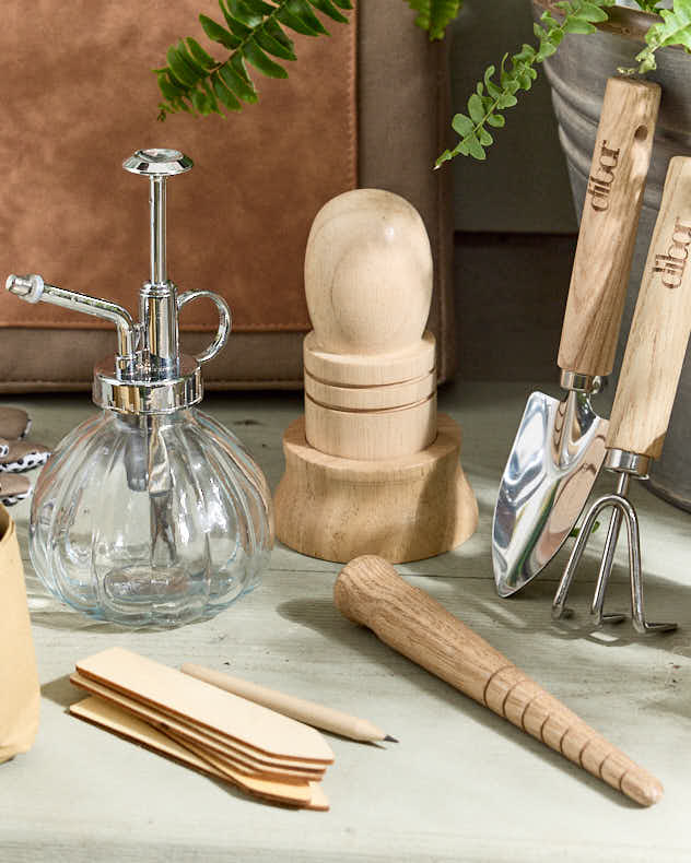 Clear & Natural & Silver Ashwood & Plywood & Stainless Steel & Rubberwood & Glass Garden Accessories - Country Gardening Gift Set