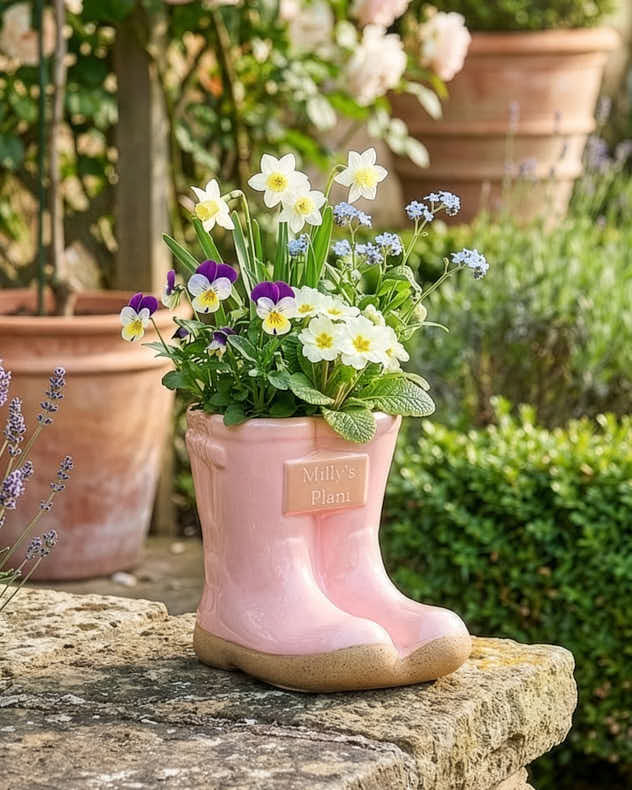 Pink Ceramic Pots & Planters - Personalised Small Pink Welly Planter
