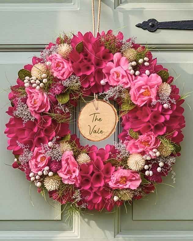Personalised Winthorpe Pink Floral Wreath
