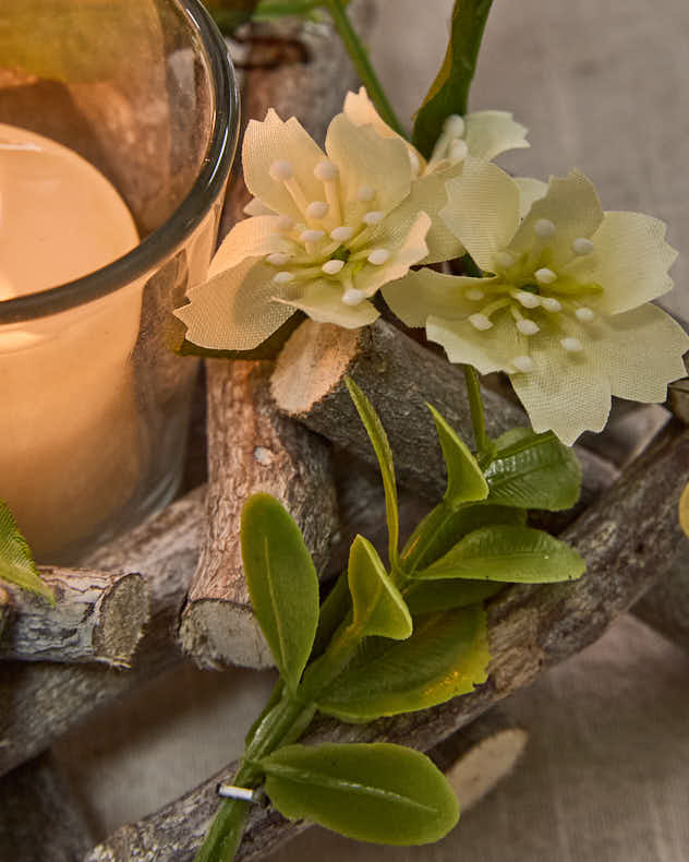 S/2 Bougeoirs floraux en aubépine