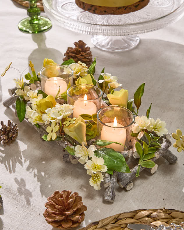 Bougeoir floral triple aubépine