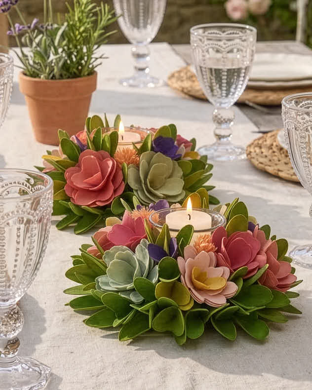 Green &amp; Purple &amp; Pink &amp; White Wood &amp; Glass Candle Holders - S/2 Camerton Floral Candle Holders