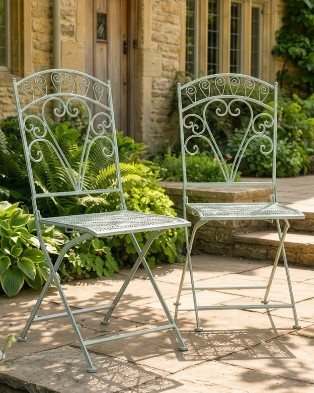 Set of 2 Botanical Green Leaf Garden Chairs
