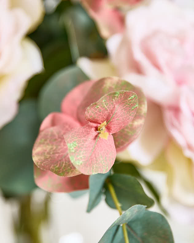 Faux Pink Roses in Glass Vase