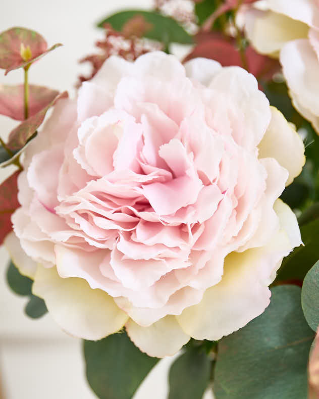 Faux Pink Roses in Glass Vase