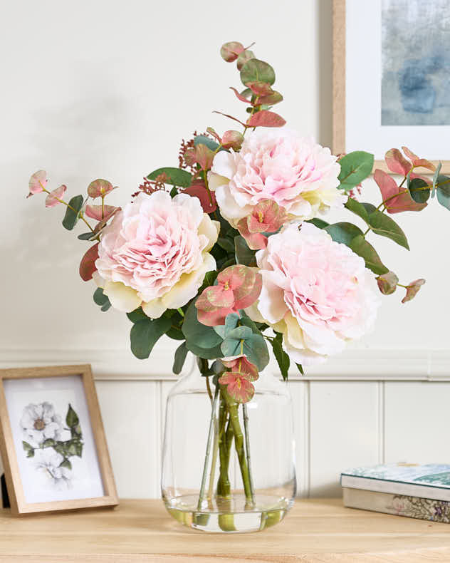 Faux Pink Roses in Glass Vase