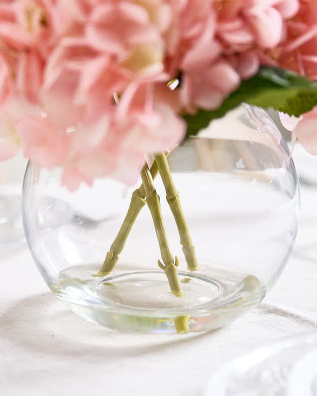 Pink Hydrangeas in Glass Globe Vase