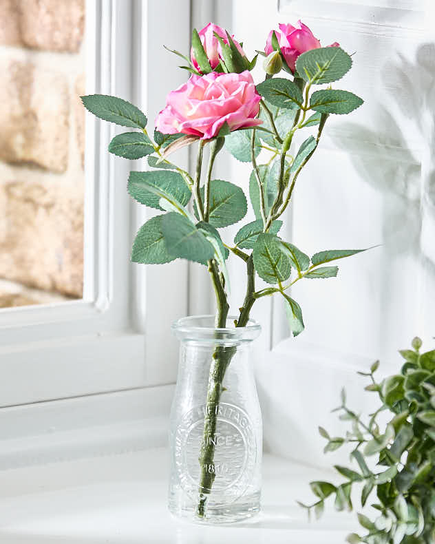 Pink Roses in Glass Vase