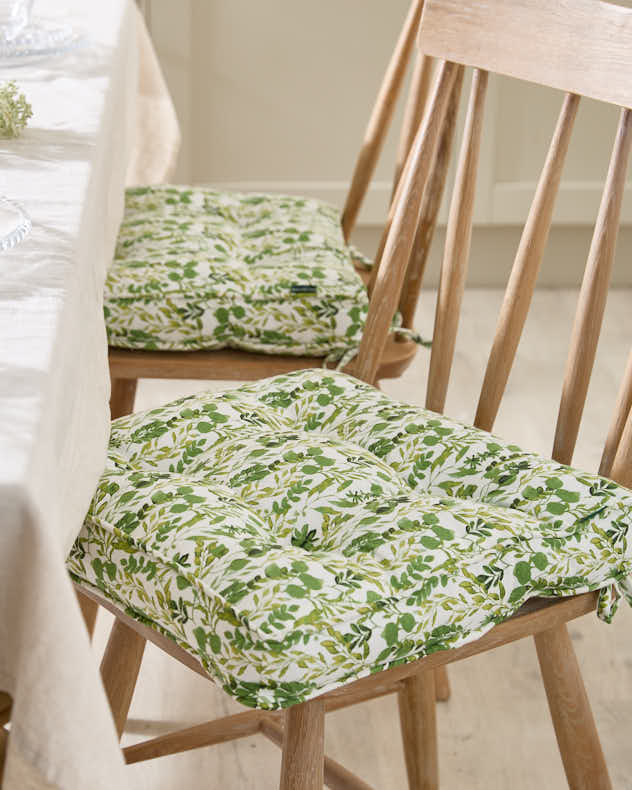 Green & White 100% Cotton & Polyester Home Living Seat Pads - Set of 2 Meadowbrook Indoor Seat Cushions