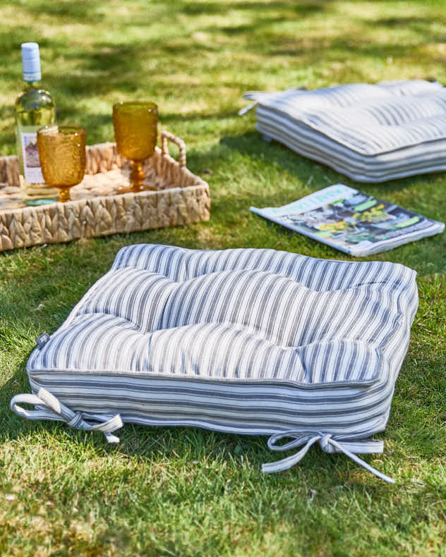Seat Pads Set of 2 Grey Stripe - Outdoor Floor Cushions Collection