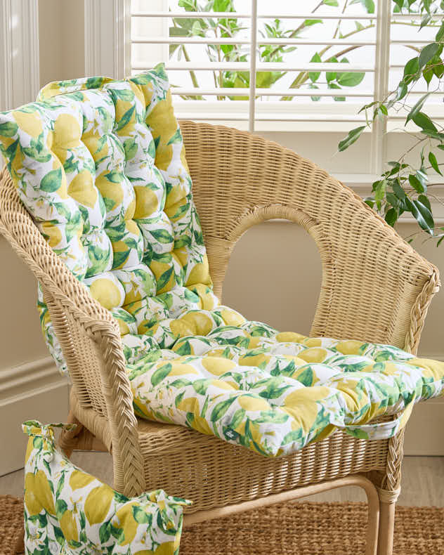 Yellow & Green & White 100% Cotton & Polyester Bench Cushions - Lemon Patterned Indoor Bench Mattress