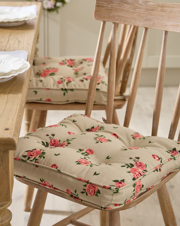 Pink & Brown & Green 100% Cotton & Polyester Home Living Seat Pads - Set of 2 Vintage Rose Indoor Seat Cushions