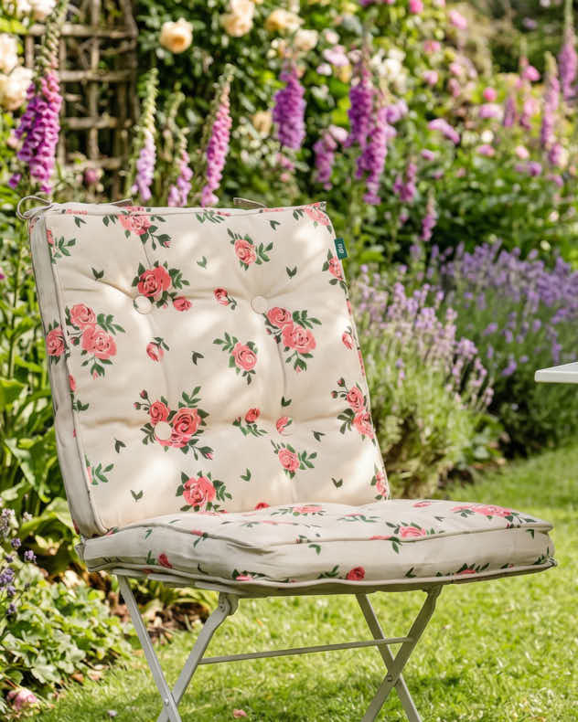 Pink &amp; Brown &amp; Green 100% Cotton &amp; Polyester Seat Pads - Set of 2 Vintage Rose Garden Seat Cushions