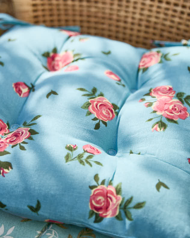 Seat Pads - Set of 2 Blue Rose Garden Seat Pads