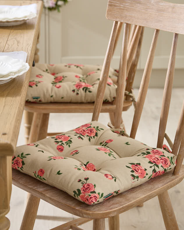 Pink & Brown & Green 100% Cotton & Polyester Home Living Seat Pads - Set of 2 Vintage Rose Indoor Seat Pads