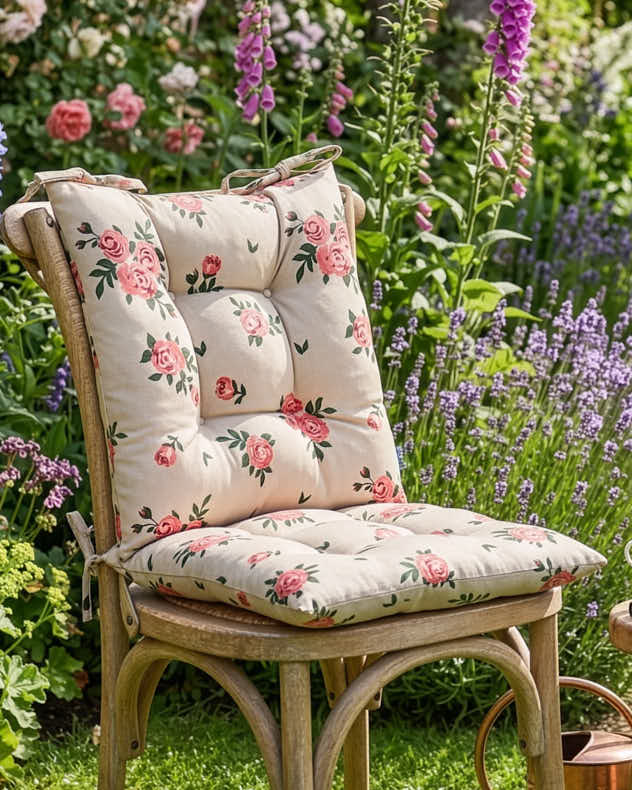 Pink & Brown & Green 100% Cotton & Polyester Seat Pads - Set of 2 Vintage Rose Outdoor Seat Pads