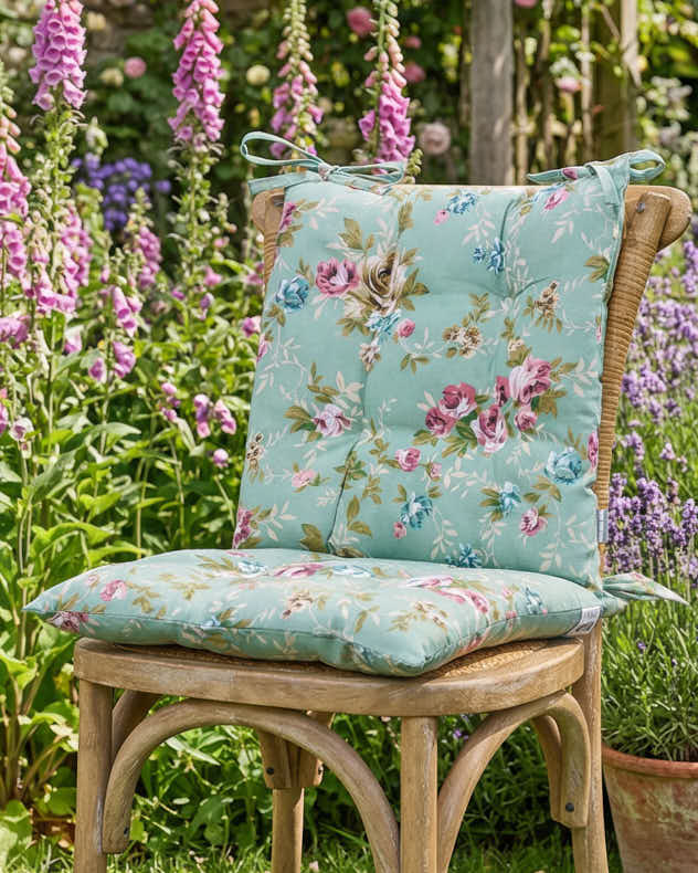 Green &amp; Pink &amp; Blue 100% Cotton &amp; Polyester Seat Pads - Set of 2 Green Floral Outdoor Seat Pads