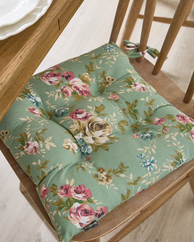 Set of 2 Green Floral Indoor Seat Pads