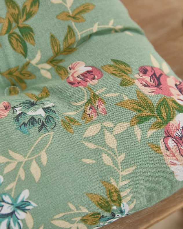 Set of 2 Green Floral Indoor Seat Pads