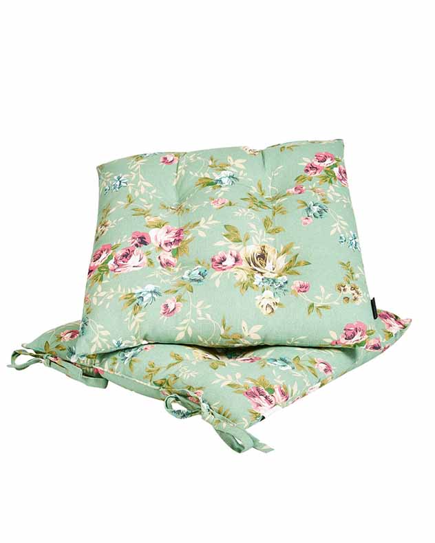 Set of 2 Green Floral Indoor Seat Pads